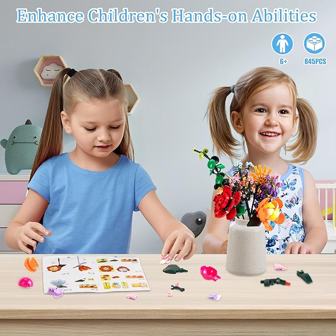 Flowers Bouquet Building Toy, Flower Botanical Collection Building Set for Kids, Girls, Women - Office, Home Decor Gift for Mother's Day, Valentine's Day, Birthday, Christmas - 845PCS