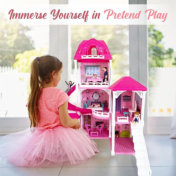 TOMLEON Family Dollhouse People - Doll House People Figures - 5 Poseable Action Figures Incl. Mom, Dad, Sister, Brother, Toddler - Small Dolls for Dollhouse - Dollhouse Dolls (Family)