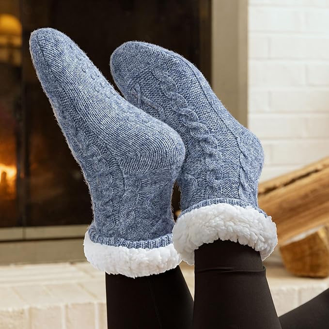Tough Land Slipper Socks for Women with Grippers Non Slip, Sherpa Lined Slipper Socks