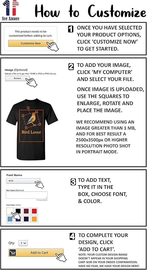 TEEAMORE Custom Front & Back Print T-Shirt Hoodie Sweatshirt Long Sleeve Tank Top with Your Image for Men Women Kids Baby