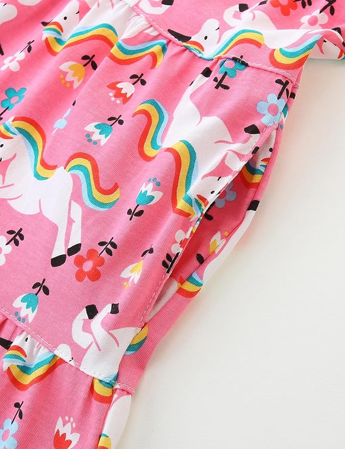 Bumeex Girl's Dresses Cotton Ruffle Sleeve Tiered Swing A-Line Cute Midi Casual Sundress