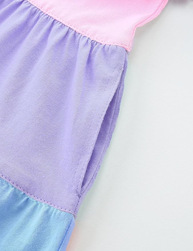 Bumeex Girl's Dresses Cotton Ruffle Sleeve Tiered Swing A-Line Cute Midi Casual Sundress