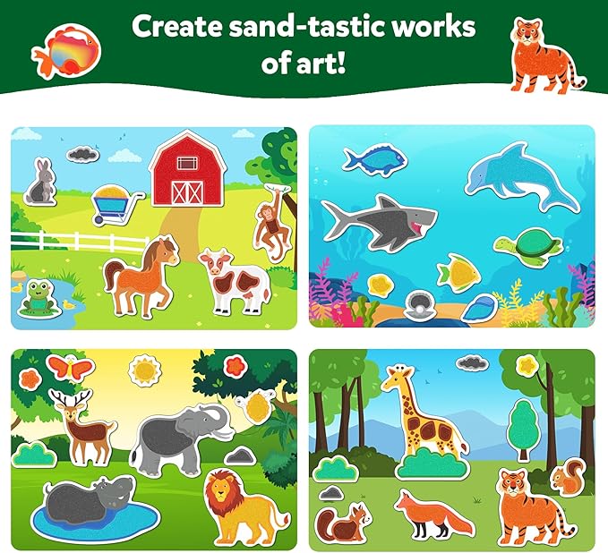Skillmatics Sand Art Activity - Mess-Controlled DIY Animal Craft Kit with 50+ Colorful Stickers, Creative Arts & Crafts for Kids, Fun Hands-On Activity, Gifts for Ages 4, 5, 6, 7, 8, 9, 10