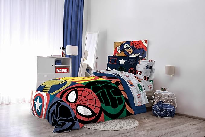 Jay Franco Marvel Avengers Emblems 7 Piece Full Bed Set - Includes Comforter & Sheet Set Bedding - Super Soft Fade Resistant Microfiber (Official Marvel Product)
