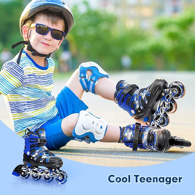 Kuxuan Boys Adjustable Inline Skates with Light up Wheels, Fun Illuminating Skates for Kids Girls Youth