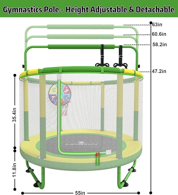 60" Trampoline for Kids, 5ft Toddler Mini 6-in-1 Trampoline Indoor Outdoor with Swing, Basketball Hoop, Dart Board, Rings, Christmas Toys Birthday Gifts for Girls Boys