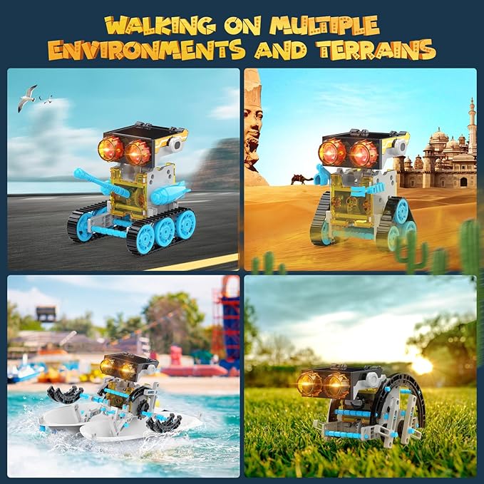 30-in-1 Solar Robot Kit - 243 Pieces, STEM Educational Building Set for Kids Aged 8-12, Science Experiment Gift for Birthdays (Blue)