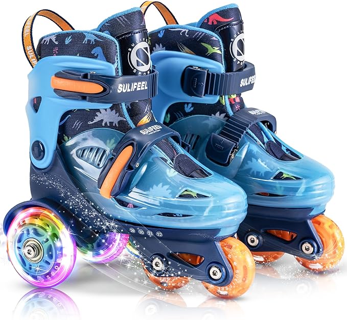 SULIFEEL Adjustable Roller Skates for Girls Boys Kids,Fun Illuminating Light Up Flash Wheels Three-Point Type Balance Suitable for Beginners Indoor Roller Skating