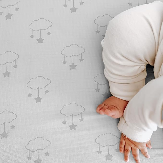 Newton Baby Fitted Dual Layer Crib Sheet (2-Pack) - Ultra Breathable and Soft, Organic Gauze, Fits All Standard Cribs, Wishing on a Star White