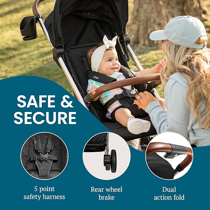 Bombi Bēbee V2 Lightweight Baby Stroller - Premium Vegan Leather, One-Hand Fold, Infinite Recline, Aircraft-Grade Aluminum Frame, XXL Canopy, and Ample Storage Umbrella Stroller - Desert Berry