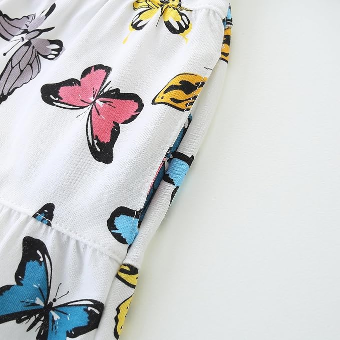 Bumeex Girl's Dresses Cotton Ruffle Sleeve Tiered Swing A-Line Cute Midi Casual Sundress