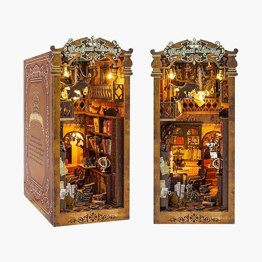 Book Nook Kit - Book Nook Miniature Kit for Adult and Teens, DIY Miniature House Kit with Led Light, Creativity Gifts for Family and Friends, Bookshelf Decor for Book Lovers Nook Kit