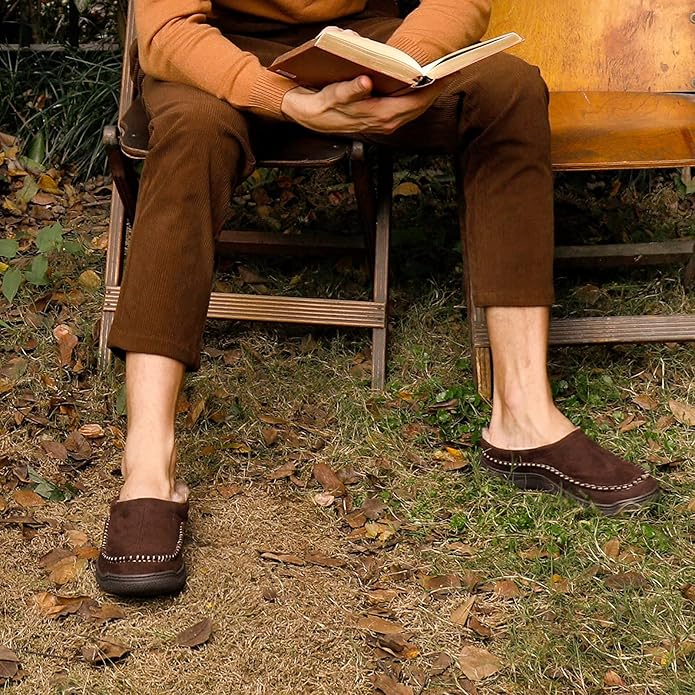 Zigzagger Men's Slip On Moccasin Slippers, Indoor/Outdoor Warm Fuzzy Comfy House Shoes, Fluffy Wide Loafer Slippers