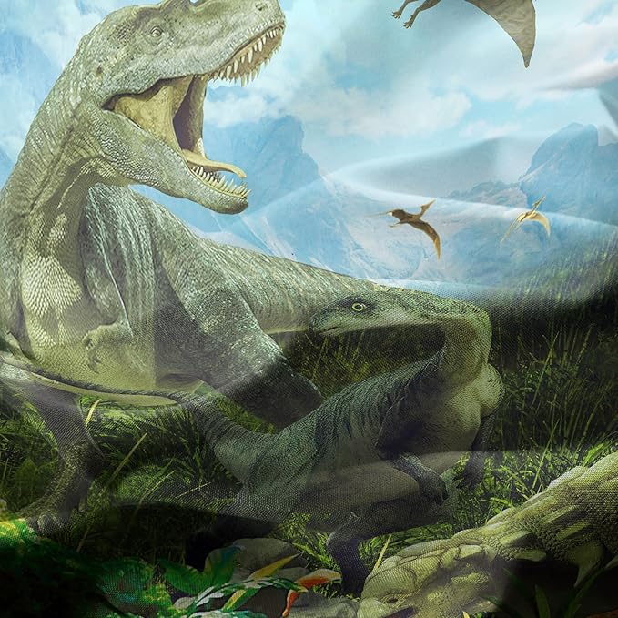 Dinosaurs Twin Bed Sheet Set, 3D Realistic Ancient Jungle Dinosaur Fitted Sheet, Soft Microfiber Bedding Sheets (Green)