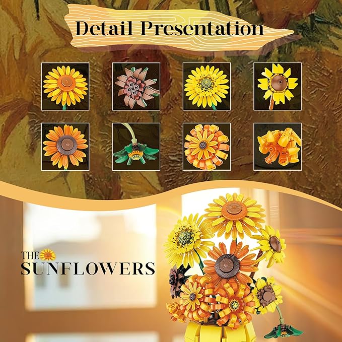 Sunflower Building Set Flowers with Vase Botanical Collection for Adult -1009pcs Compatible with Lego