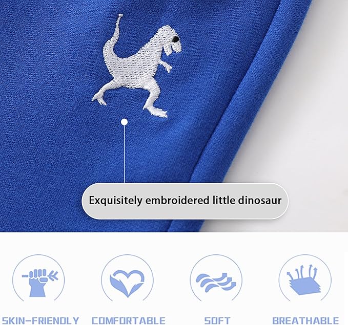 3-Pack Toddler Boys' Cotton Athletic Shorts with Pockets Pull-On Design Active Dinosaur Embroidery, Soft and Breathable