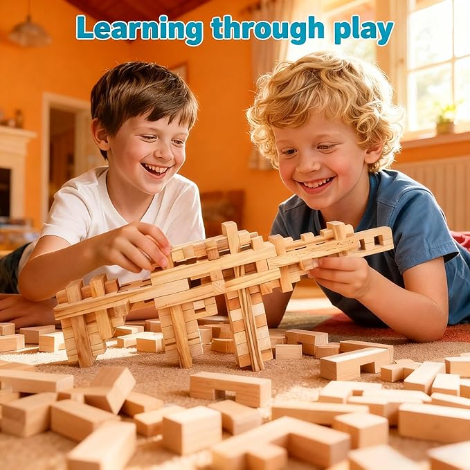 Toy Gun Educational Wooden Building Blocks - 53 Pcs Assembled into 10+ Various Shapes, STEM Toy Gift for Kids, Building Toys for Ages 5+ and Adults