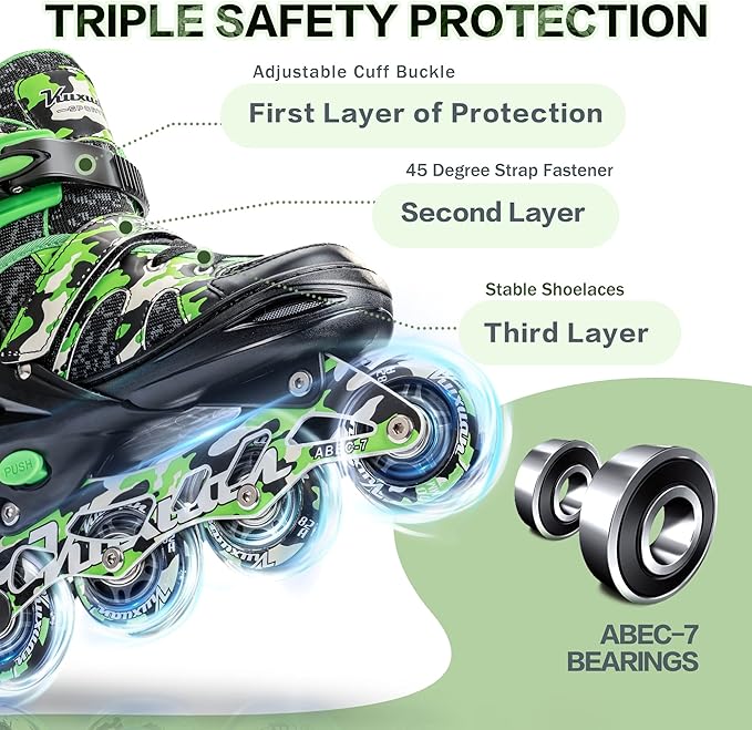 Kuxuan Boys Adjustable Inline Skates with Light up Wheels, Fun Illuminating Skates for Kids Girls Youth