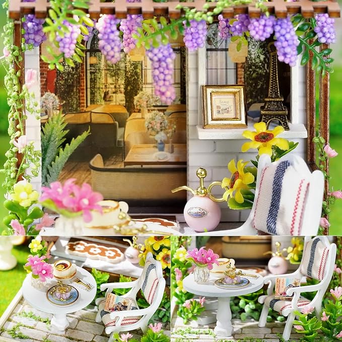 TuKIIE DIY Miniature Dollhouse Kit with Furniture, 1:24 Scale Creative Room Mini Wooden Doll House Plus Dust Proof for Kids Teens Adults(Leisure Time)