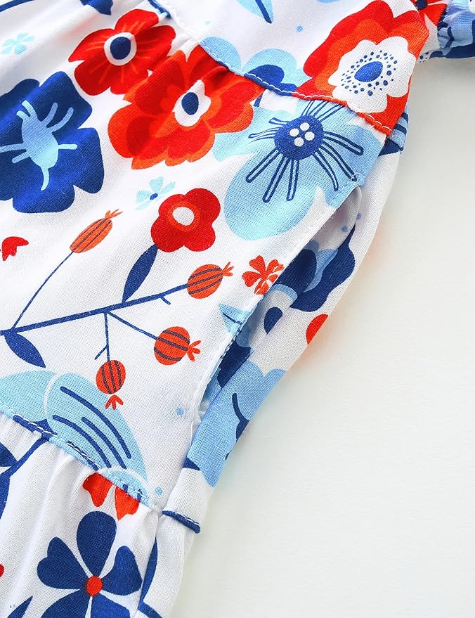 Bumeex Girl's Dresses Cotton Ruffle Sleeve Tiered Swing A-Line Cute Midi Casual Sundress