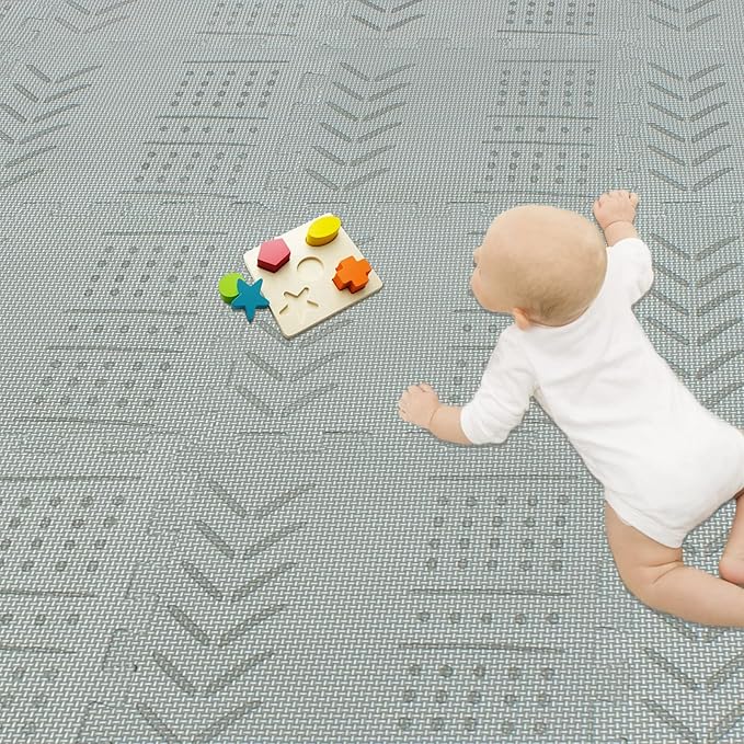 qqpp EVA 18 Tiles Baby Play Mat for Playing, Interlocking Foam Floor Mats for Tummy Time & Crawling, Puzzle Flooring Tiles with Laser Pattern for Kids. Gray. QL-91(L) b18N