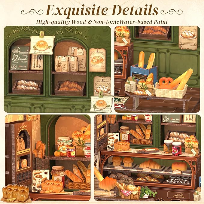 Cutefun Book Nook Kit - DIY Miniature House Dollhouse Kit, Book Nook Kits for Adults, Bookshelf Insert Bookend with LED Light for Teens and Adults (Mrs.Hunt Bakery)