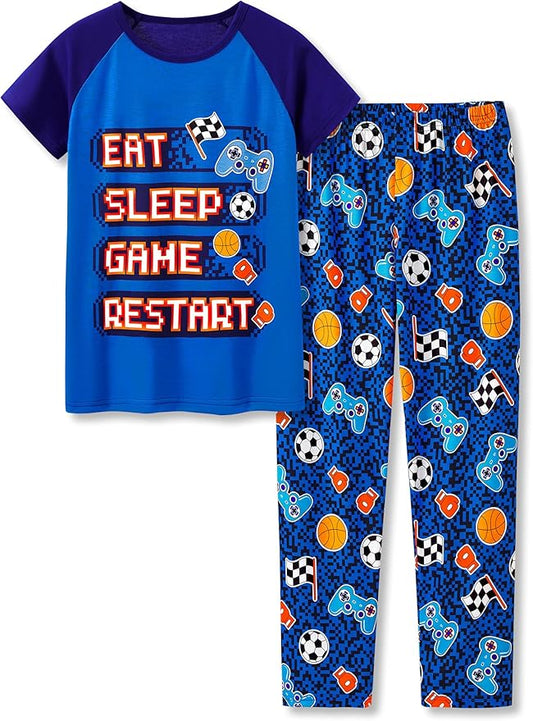 Beezizac Little Big Boys Pajamas Cozy Short Sleeves & Pants Cool 2-Piece PJ Set Kid Sleepwear Size 6-18