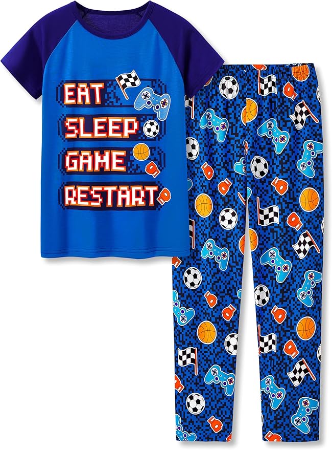 Beezizac Little Big Boys Pajamas Cozy Short Sleeves & Pants Cool 2-Piece PJ Set Kid Sleepwear Size 6-18