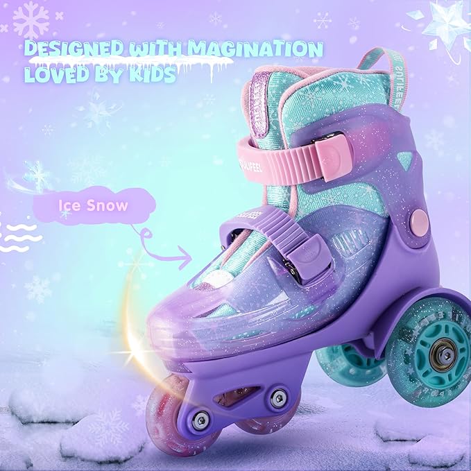 SULIFEEL Adjustable Roller Skates for Girls Boys Kids,Fun Illuminating Light Up Flash Wheels Three-Point Type Balance Suitable for Beginners Indoor Roller Skating