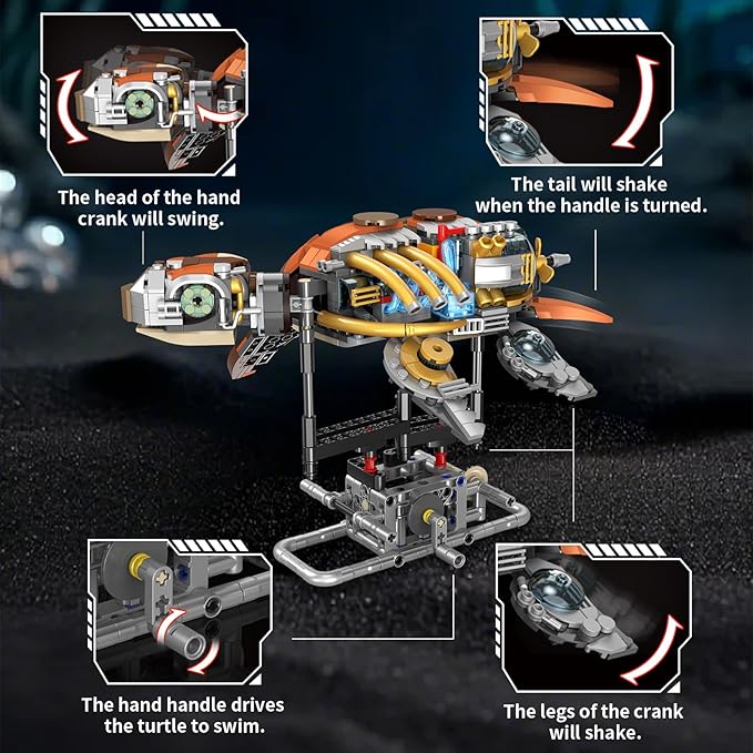 Mechanical Turtle Building Set with Lights, Rotatable Link Components & Display Stand, STEM Building Set for Boys and Girls 8-14, Home Office Decor for Adults, Mechanical Enthusiasts（659PCS）