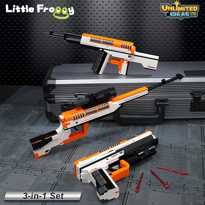 LITTLE FROGGY Toys 3-in-1 Building Block Gun Compatible with Lego Bricks Features Pistol Sniper Rifle Ideal Gift for Boys 273 PCS