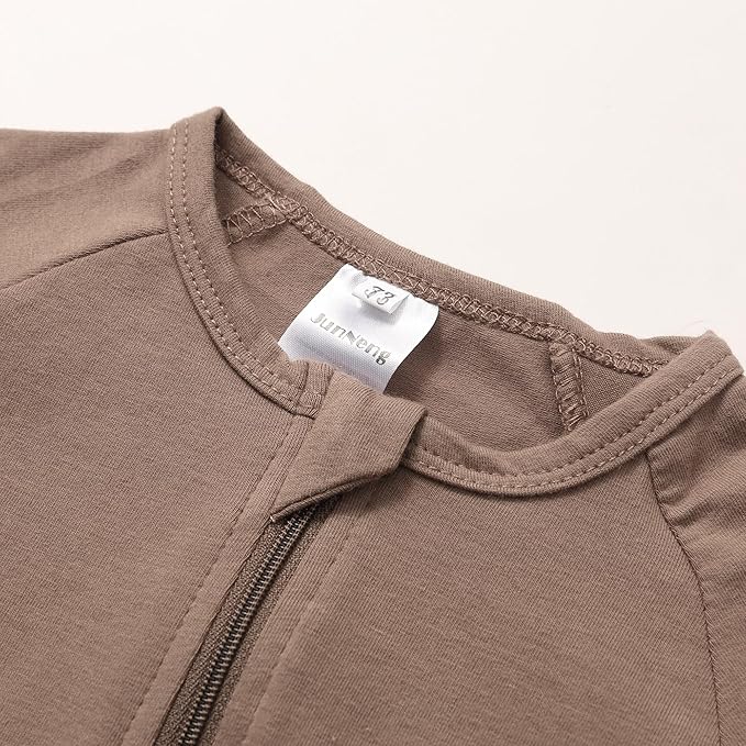 JunNeng 2 Pack Footless Long/Short Sleeve Baby Romper with Zipper Cotton Infant Sleepwear