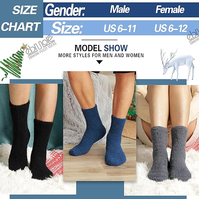 EBMORE Fuzzy Socks Warm Winter Slipper Fluffy Sleep Cozy Comfy Cabin Socks for Mens Womens