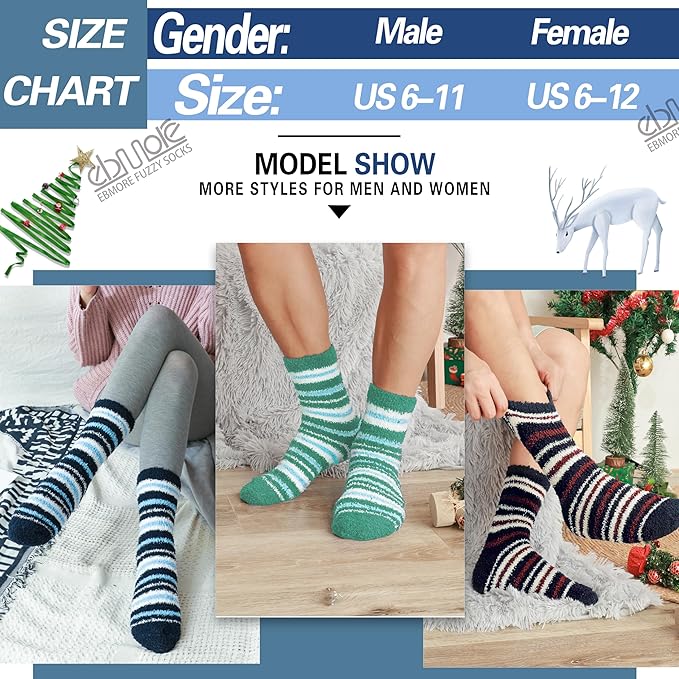 EBMORE Fuzzy Socks Warm Winter Slipper Fluffy Sleep Cozy Comfy Cabin Socks for Mens Womens