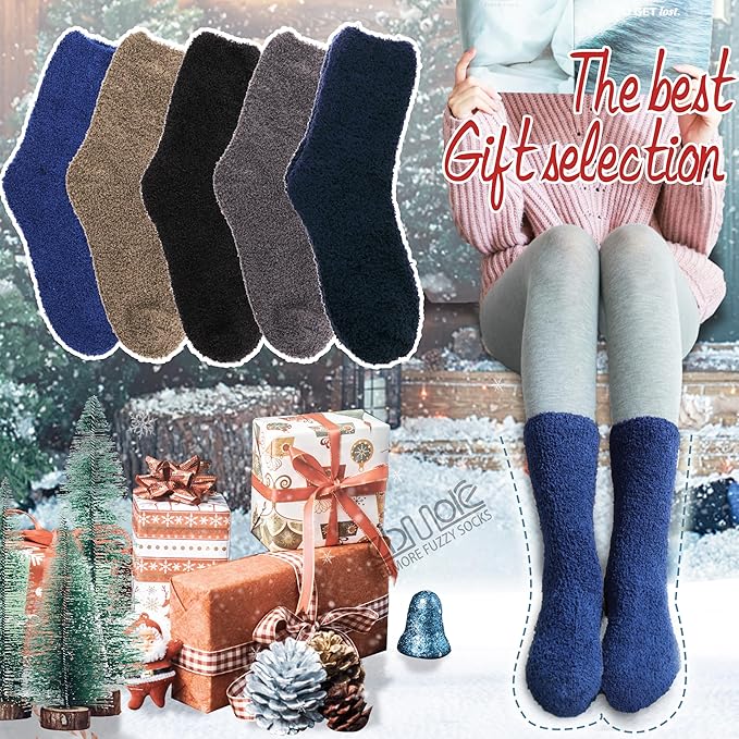EBMORE Fuzzy Socks Warm Winter Slipper Fluffy Sleep Cozy Comfy Cabin Socks for Mens Womens