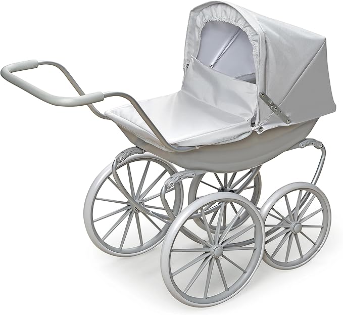 Badger Basket London Doll Stroller - Stylish Toy Stroller for 18 Inch Dolls - Adjustable Canopy, Sturdy Handle, Durable Design for Pretend Play and Doll Accessories - Gray