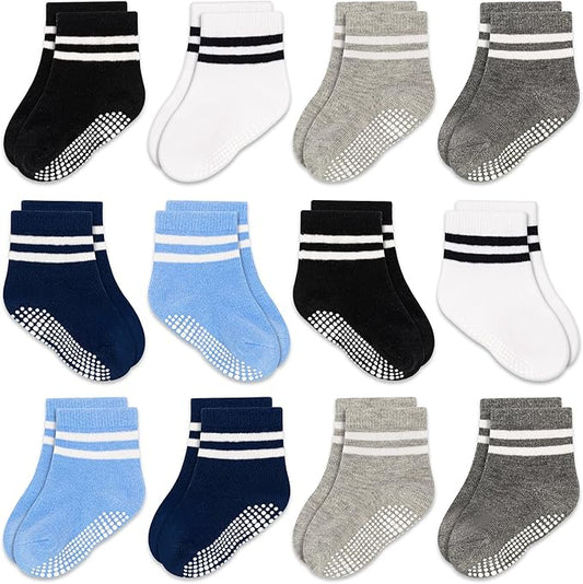 GRPSKCOS Baby Socks Non Slip 12 Pairs Toddler Anti Skid Socks for 0-7 Years Infants Little Kids Boys Girls