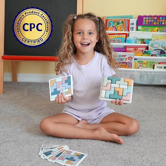 Jispring Silicone Tetris Puzzles with Templates, Montessori STEM Educational Sensory Toy for Kids, Intelligence Brain Teaser, Block Jigsaw Puzzle, 3D Russian Building Games