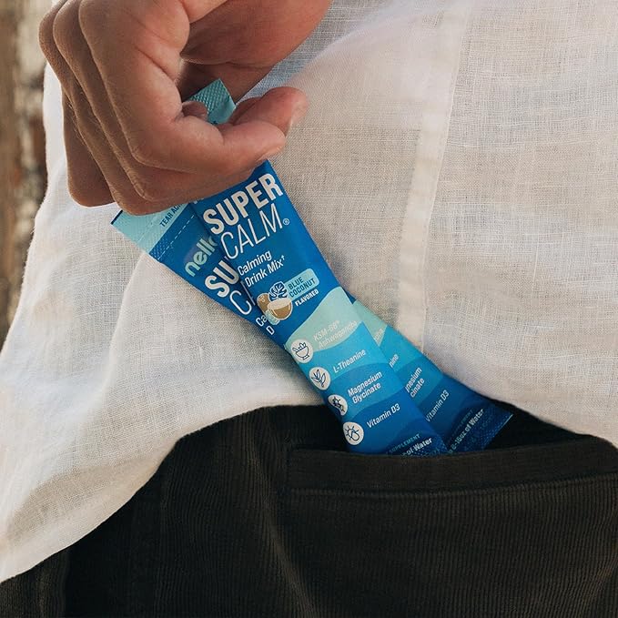 Nello Supercalm Powdered Drink Mix, Blue Coconut, L Theanine, Ksm-66 Ashwagandha, Magnesium Glycinate, Vitamin D 3, Supplements for Relaxation & Focus, No Sugar, Non GMO, On The Go, 20 Srvgs