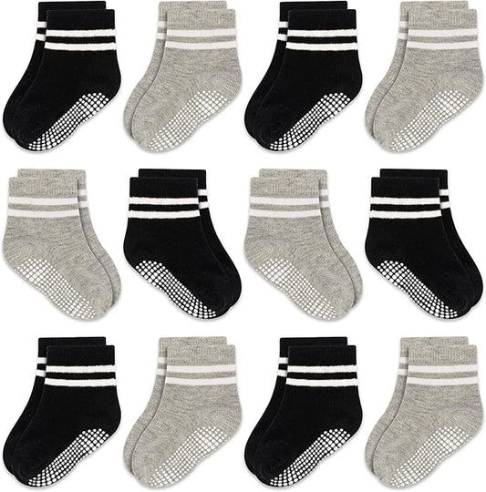 GRPSKCOS Baby Socks Non Slip 12 Pairs Toddler Anti Skid Socks for 0-7 Years Infants Little Kids Boys Girls