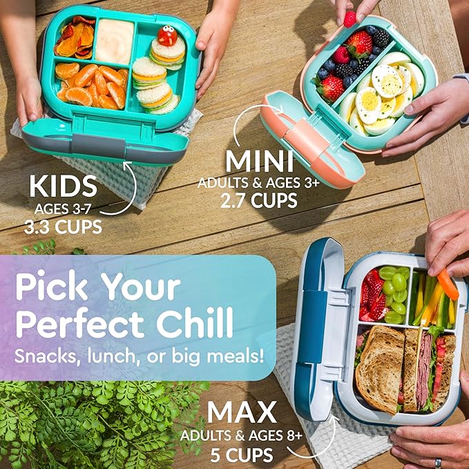 Bentgo Chill Kids Leak-Proof Lunch Box - 4-Compartment Bento Box with Built-In Ice Pack, 3.3 Cup Capacity, PFAS & BPA-Free, Microwave & Dishwasher Safe, Ideal Size for Ages 3 to 7 (Vivid Orchid)