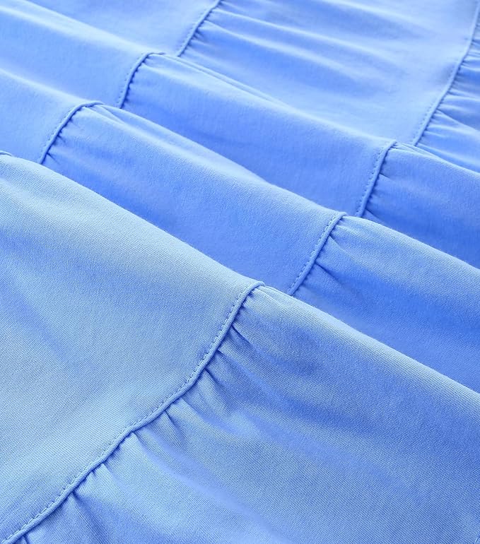 Bumeex Girl's Dresses Cotton Ruffle Sleeve Tiered Swing A-Line Cute Midi Casual Sundress