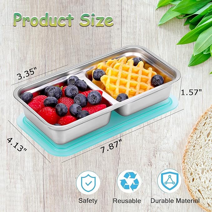 Grab and Go Snack Containers, Reusable Double Compartment Snack Containers-Stainless Steel Condiment Box with Lids for Outdoor Camping Food Storage (2)