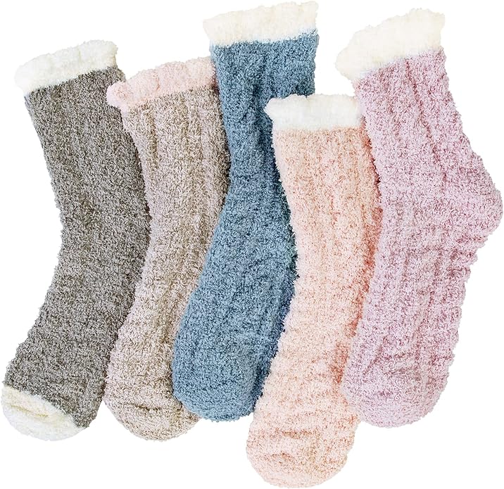 Loritta 5 Pairs Womens Fuzzy Socks Winter Warm Cozy Fluffy Super Soft Slipper Socks