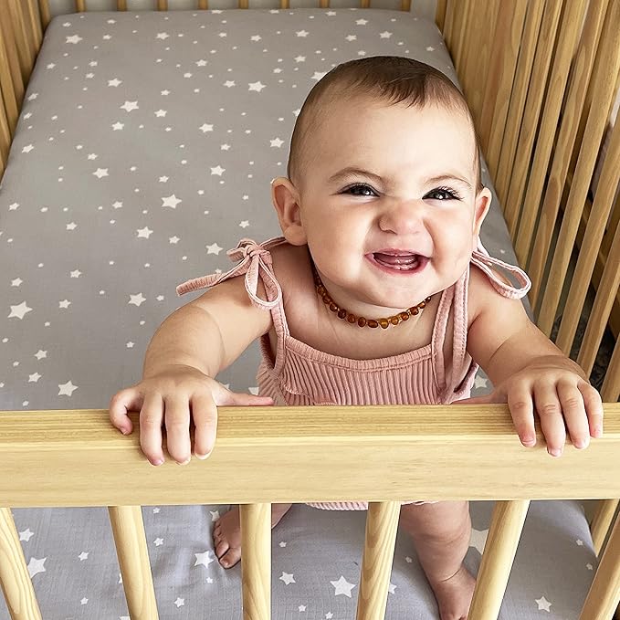 Newton Baby Fitted Dual Layer Crib Sheet (2-Pack) - Ultra Breathable and Soft, Organic Gauze, Fits All Standard Cribs, Stardust Grey & Plain White
