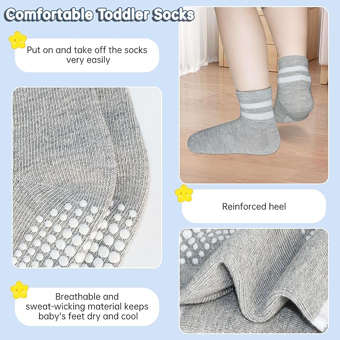 GRPSKCOS Baby Socks Non Slip 12 Pairs Toddler Anti Skid Socks for 0-7 Years Infants Little Kids Boys Girls