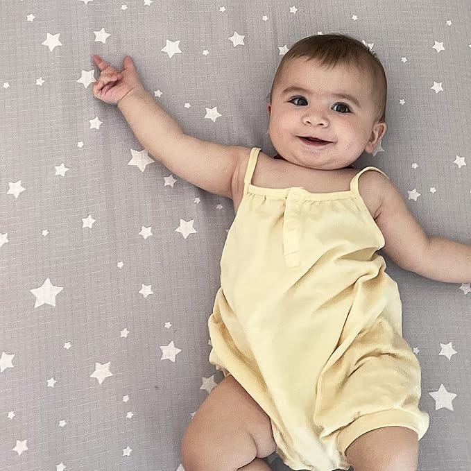 Newton Baby Fitted Dual Layer Crib Sheet (2-Pack) - Ultra Breathable and Soft, Organic Gauze, Fits All Standard Cribs, Stardust Grey & Plain White