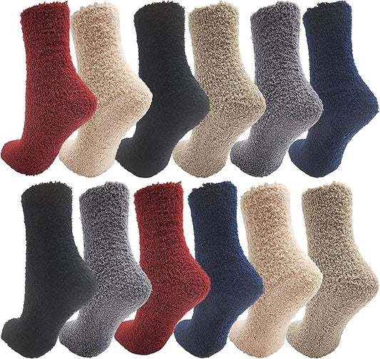 Fuzzy Socks 12 Pairs Fluffy Cozy Soft Womens Girls Plush Warm Sleep House Sock Winter Holiday Bulk Pack
