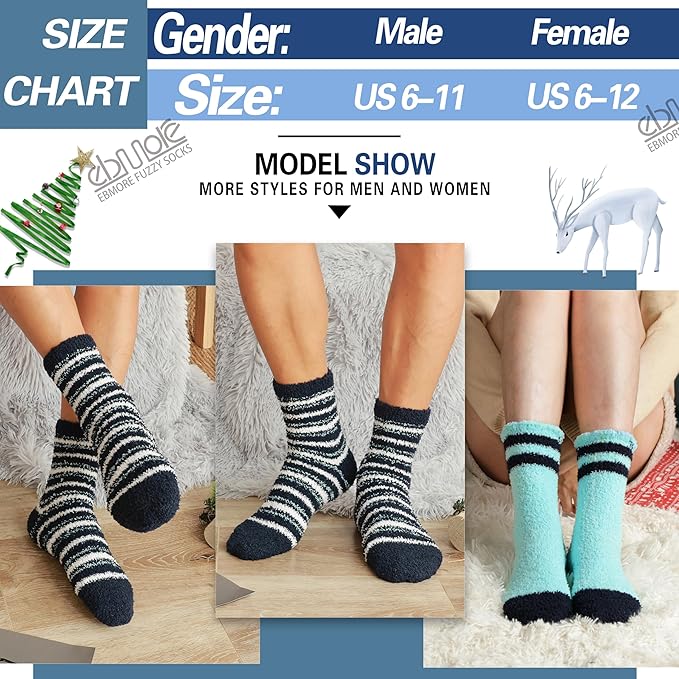 EBMORE Fuzzy Socks Warm Winter Slipper Fluffy Sleep Cozy Comfy Cabin Socks for Mens Womens