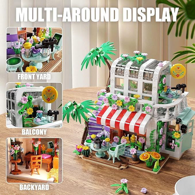 TGL Flower House Building Set with LED Lights,Garden House Building Toys 705 PCS,Build a Greenhouse Model,Birthday Gift for Adults Friends or Girls Age 8-12